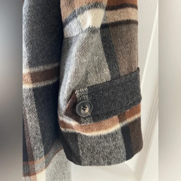 Anthropologie Elevenses Hampden Brown Plaid Hooded Wool Coat XS - Picture 10 of 11